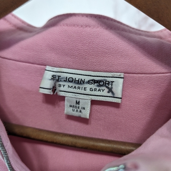St John Jacket Womens Medium 8 10 Pink Zip Pocket Flip Cuff Bubblegum Light - Picture 3 of 12